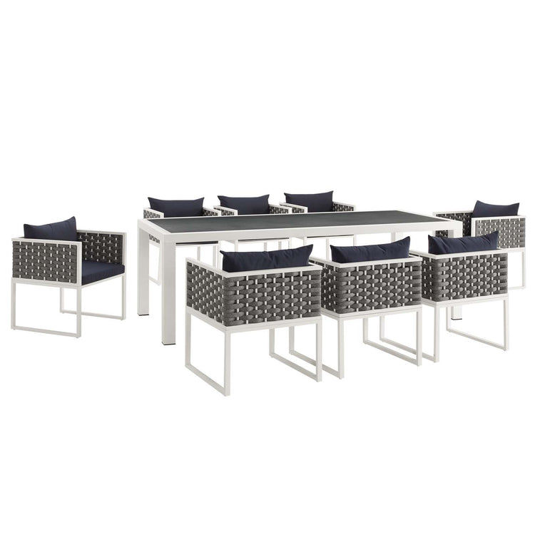 Stance 9 Piece Outdoor Patio Aluminum Dining Set - White Navy