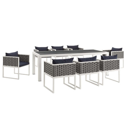 Stance 9 Piece Outdoor Patio Aluminum Dining Set - White Navy