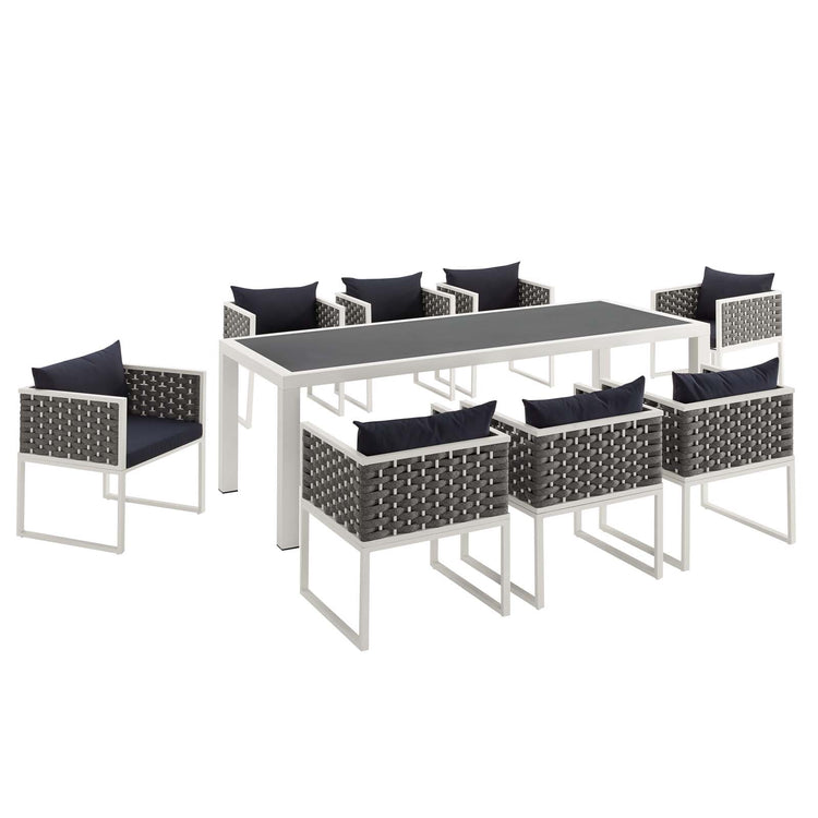 Stance 9 Piece Outdoor Patio Aluminum Dining Set - White Navy