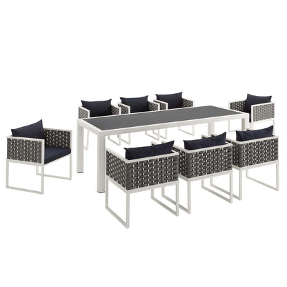 Stance 9 Piece Outdoor Patio Aluminum Dining Set - White Navy