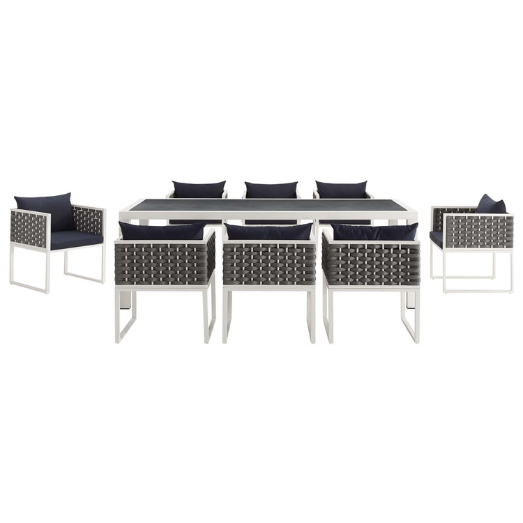 Stance 9 Piece Outdoor Patio Aluminum Dining Set - White Navy