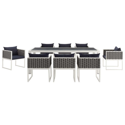 Stance 9 Piece Outdoor Patio Aluminum Dining Set - White Navy