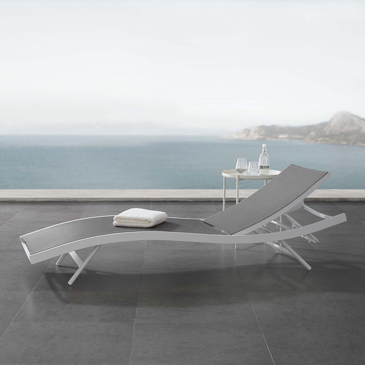 Glimpse Outdoor Patio Mesh Chaise Lounge Chair - White Gray
