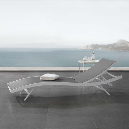 Glimpse Outdoor Patio Mesh Chaise Lounge Chair - White Gray
