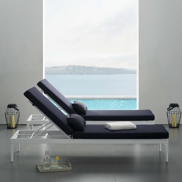 Perspective Cushion Outdoor Patio Chaise Lounge Chair - White Navy
