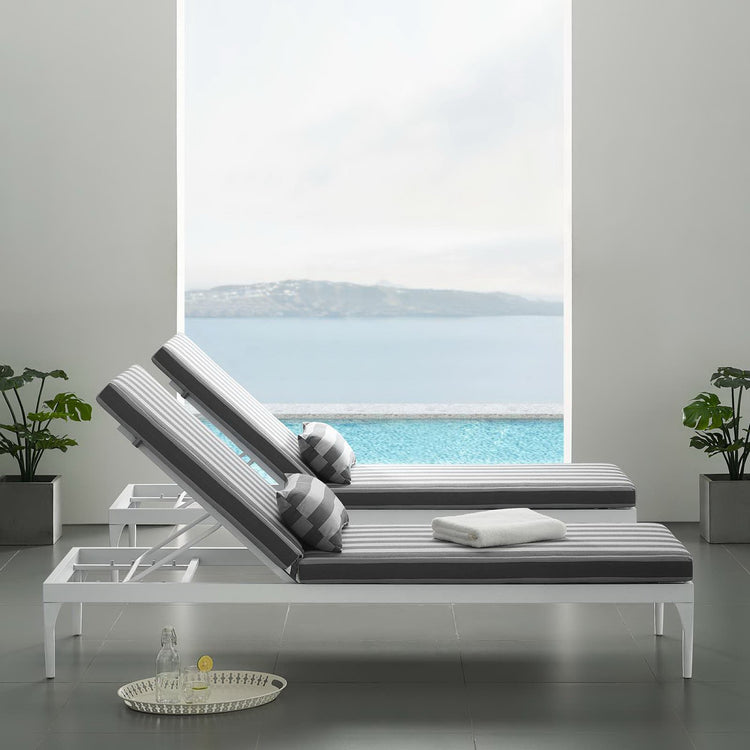 Perspective Cushion Outdoor Patio Chaise Lounge Chair - White Striped Gray