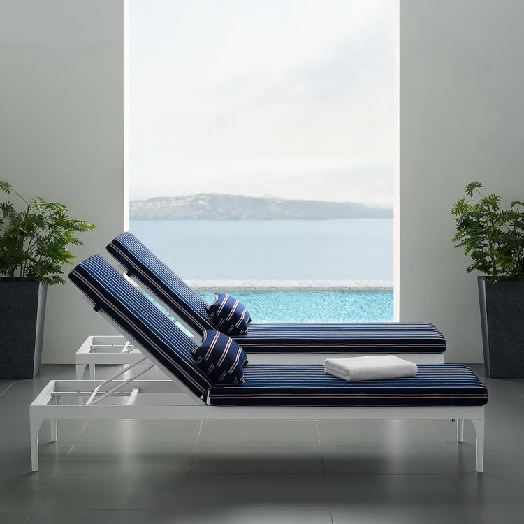Perspective Cushion Outdoor Patio Chaise Lounge Chair - White Striped Navy