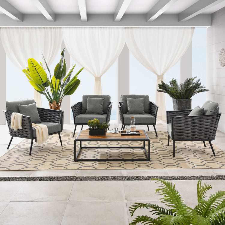Stance 5 Piece Outdoor Patio Aluminum Sectional Sofa Set - Gray Charcoal