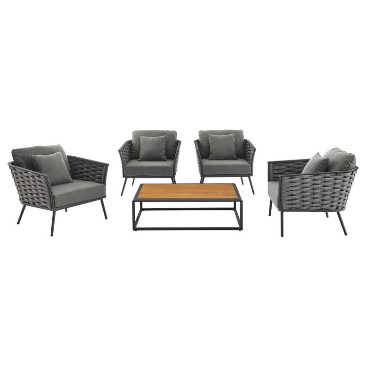 Stance 5 Piece Outdoor Patio Aluminum Sectional Sofa Set - Gray Charcoal