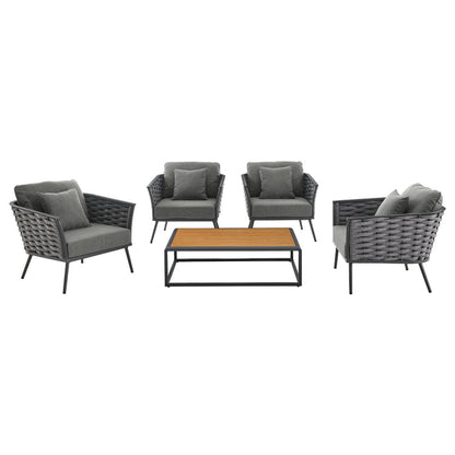 Stance 5 Piece Outdoor Patio Aluminum Sectional Sofa Set - Gray Charcoal