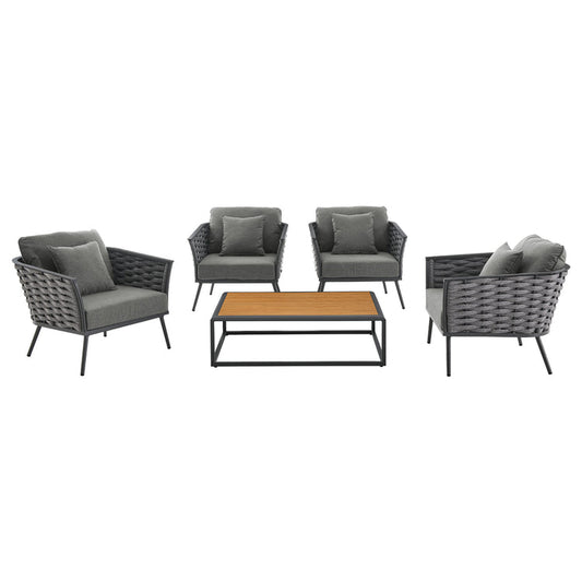 Stance 5 Piece Outdoor Patio Aluminum Sectional Sofa Set - Gray Charcoal