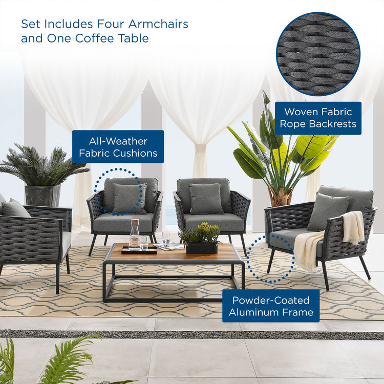 Stance 5 Piece Outdoor Patio Aluminum Sectional Sofa Set - Gray Charcoal
