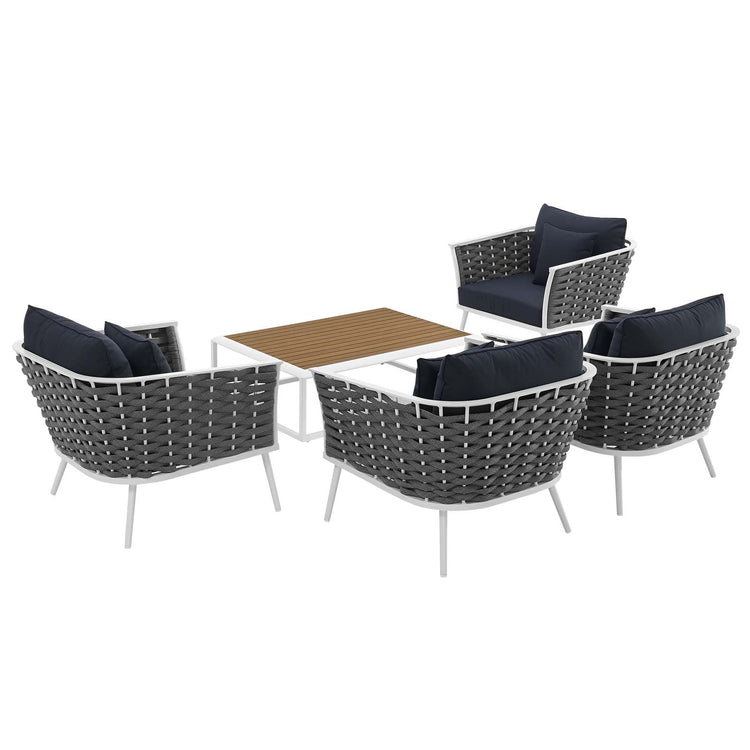 Stance 5 Piece Outdoor Patio Aluminum Sectional Sofa Set - White Navy