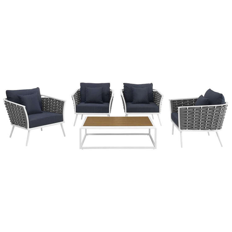 Stance 5 Piece Outdoor Patio Aluminum Sectional Sofa Set - White Navy