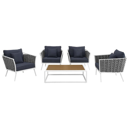 Stance 5 Piece Outdoor Patio Aluminum Sectional Sofa Set - White Navy