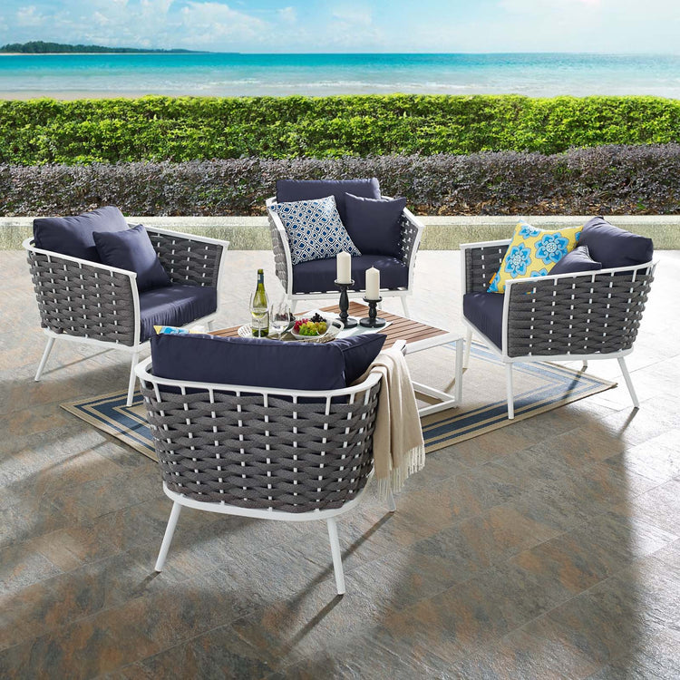 Stance 5 Piece Outdoor Patio Aluminum Sectional Sofa Set - White Navy