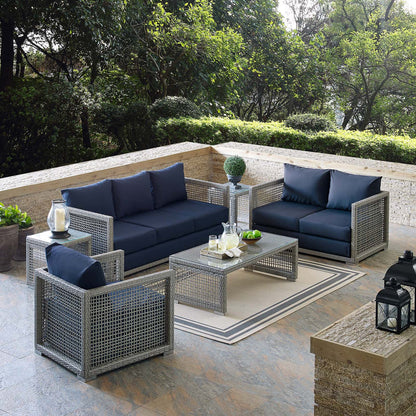 Aura 6 Piece Outdoor Patio Wicker Rattan Set - Gray Navy