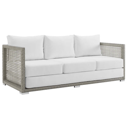 Aura 6 Piece Outdoor Patio Wicker Rattan Set - Gray White