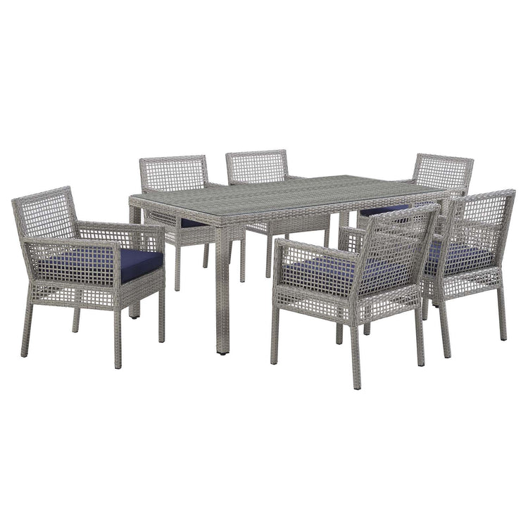 Aura 7 Piece Outdoor Patio Wicker Rattan Set - Gray Navy