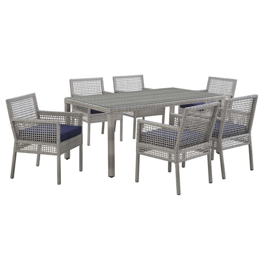 Aura 7 Piece Outdoor Patio Wicker Rattan Set - Gray Navy