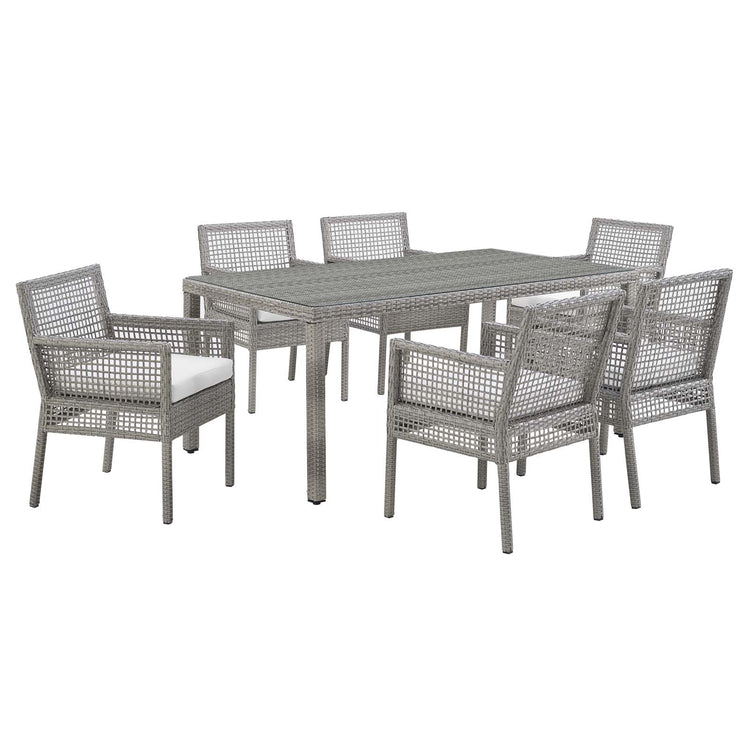 Aura 7 Piece Outdoor Patio Wicker Rattan Set - Gray White