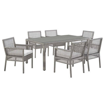 Aura 7 Piece Outdoor Patio Wicker Rattan Set - Gray White