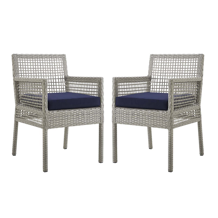 Aura Outdoor Patio Wicker Rattan Dining Armchair Set of 2 - Gray Navy