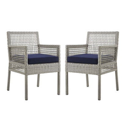 Aura Outdoor Patio Wicker Rattan Dining Armchair Set of 2 - Gray Navy