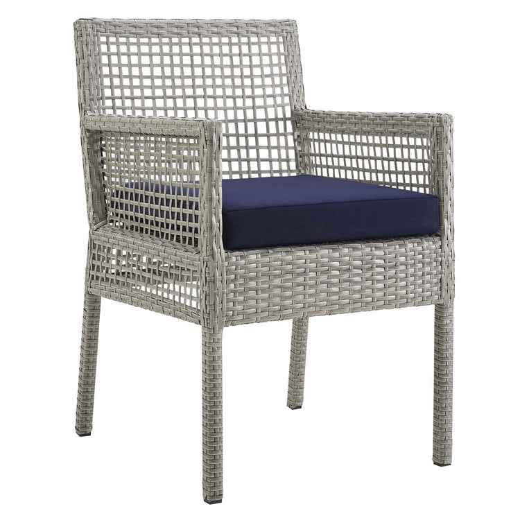 Aura Outdoor Patio Wicker Rattan Dining Armchair Set of 2 - Gray Navy