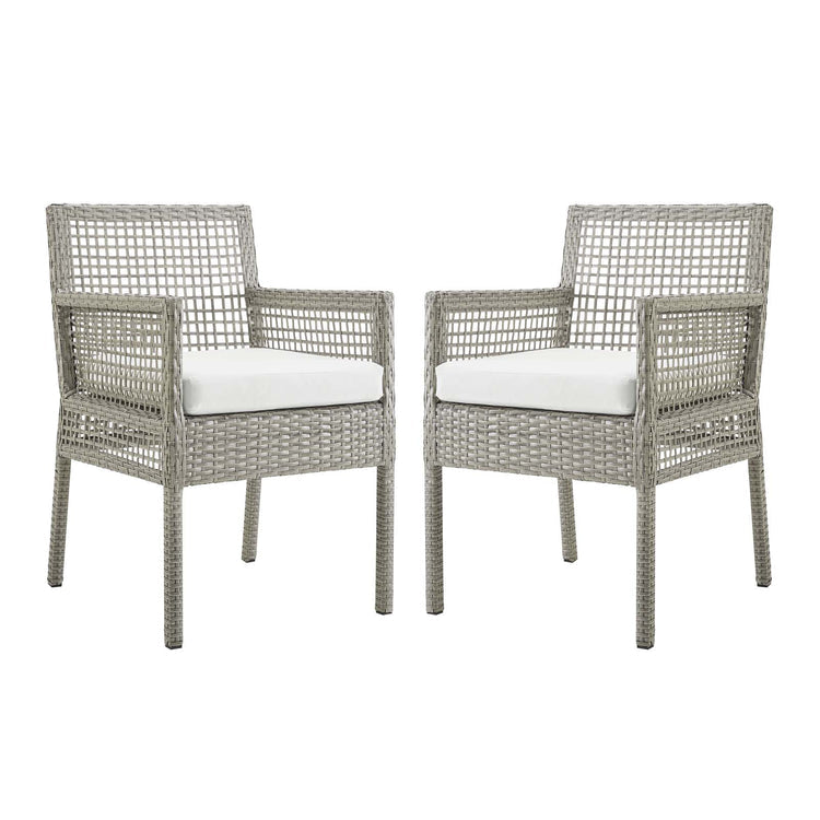 Aura Outdoor Patio Wicker Rattan Dining Armchair Set of 2 - Gray White