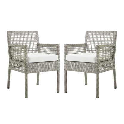 Aura Outdoor Patio Wicker Rattan Dining Armchair Set of 2 - Gray White