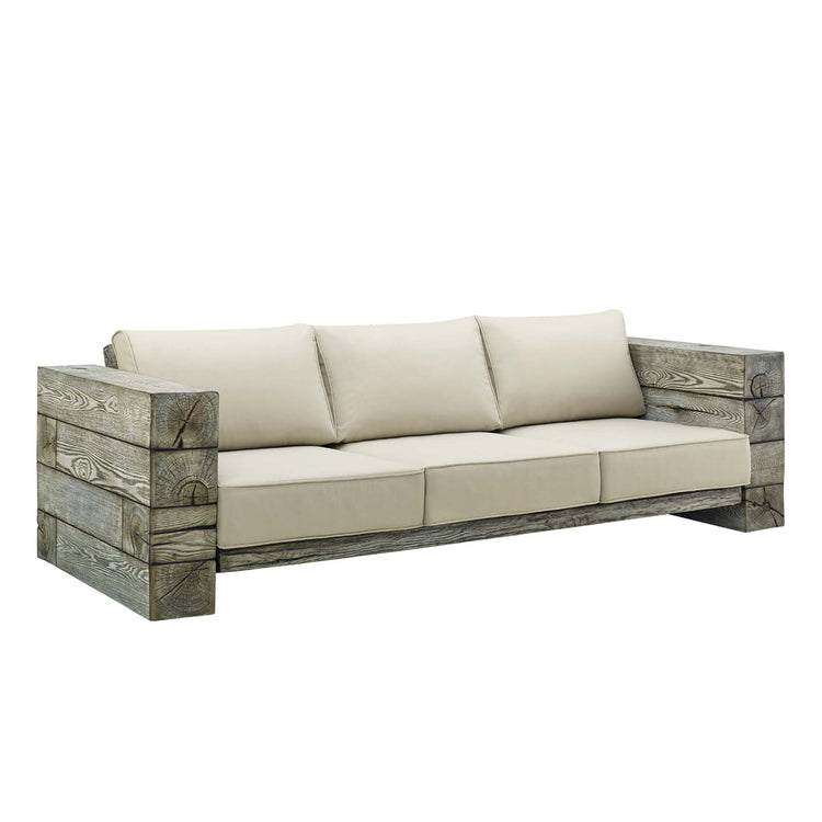 Manteo Rustic Coastal Outdoor Patio Sunbrella®Sofa - Light Gray Beige