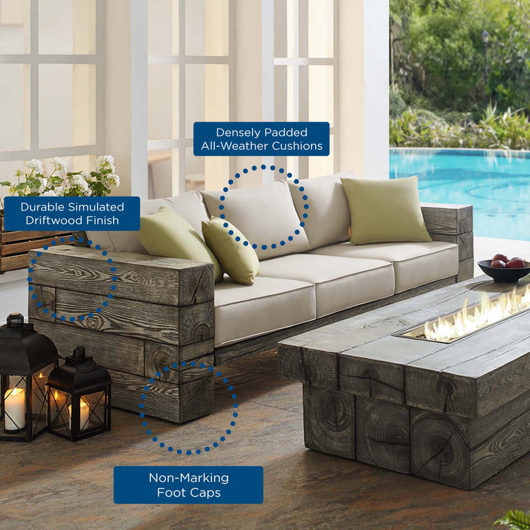 Manteo Rustic Coastal Outdoor Patio Sunbrella®Sofa - Light Gray Beige