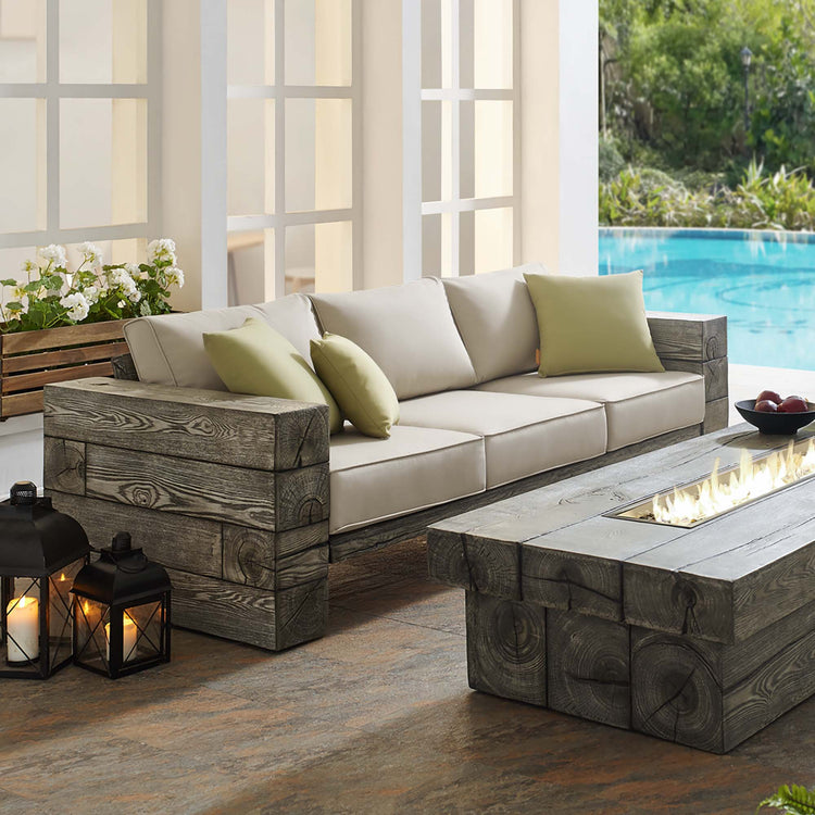 Manteo Rustic Coastal Outdoor Patio Sunbrella®Sofa - Light Gray Beige