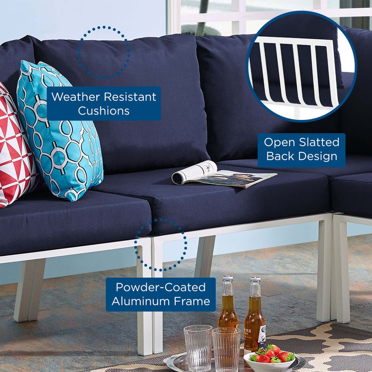 Riverside Outdoor Patio Aluminum Armless Chair - White Navy