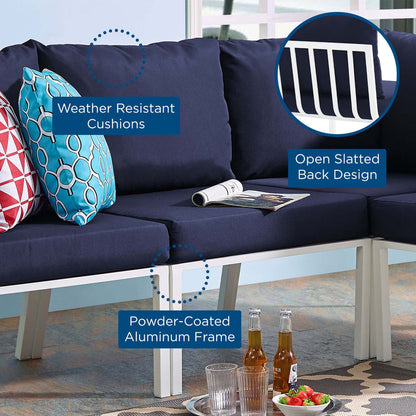 Riverside Outdoor Patio Aluminum Armless Chair - White Navy