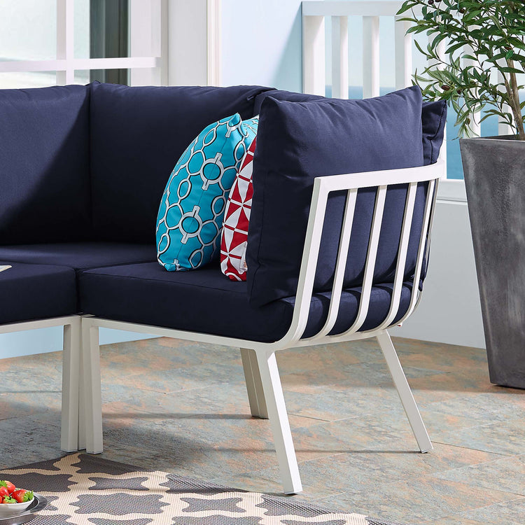 Riverside Outdoor Patio Aluminum Corner Chair - White Navy