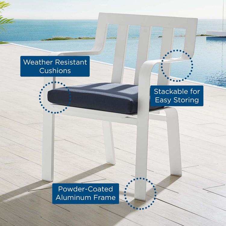 Baxley Stackable Outdoor Patio Aluminum Dining Armchair - White Navy