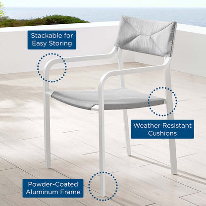 Raleigh Stackable Outdoor Patio Aluminum Dining Armchair - White Gray