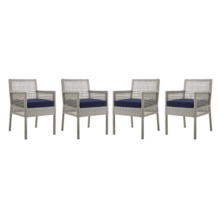 Aura Outdoor Patio Wicker Rattan Dining Armchair Set of 4 - Gray Navy