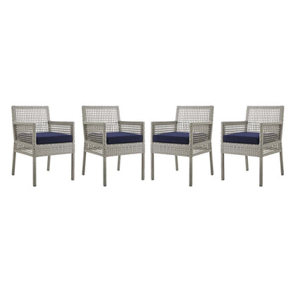 Aura Outdoor Patio Wicker Rattan Dining Armchair Set of 4 - Gray Navy