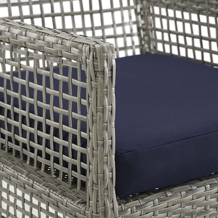 Aura Outdoor Patio Wicker Rattan Dining Armchair Set of 4 - Gray Navy