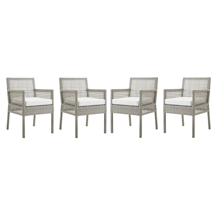 Aura Outdoor Patio Wicker Rattan Dining Armchair Set of 4 - Gray White