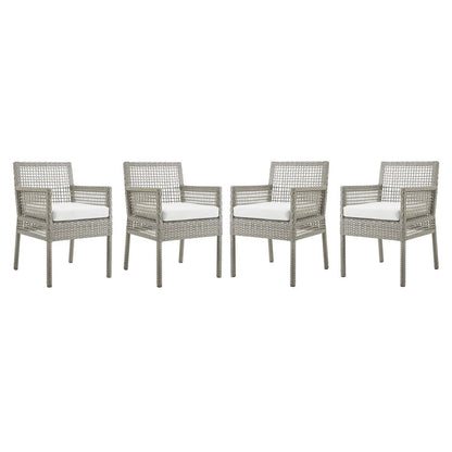Aura Outdoor Patio Wicker Rattan Dining Armchair Set of 4 - Gray White