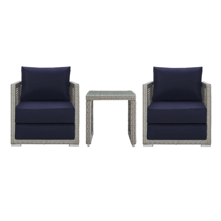 Aura 3 Piece Outdoor Patio Wicker Rattan Set - Gray Navy