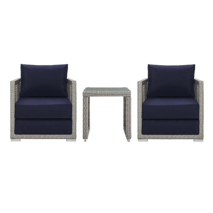 Aura 3 Piece Outdoor Patio Wicker Rattan Set - Gray Navy