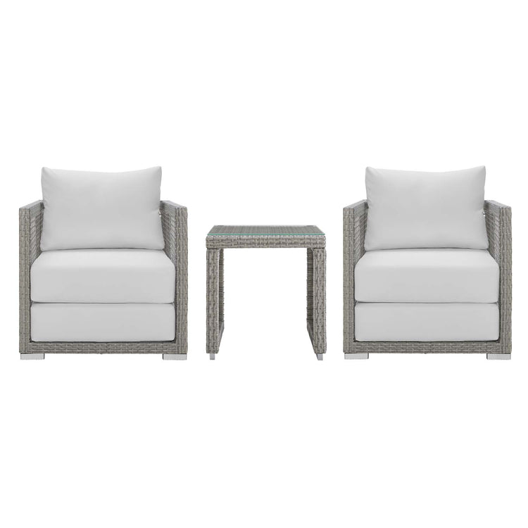 Aura 3 Piece Outdoor Patio Wicker Rattan Set - Gray White