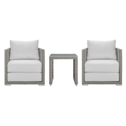 Aura 3 Piece Outdoor Patio Wicker Rattan Set - Gray White