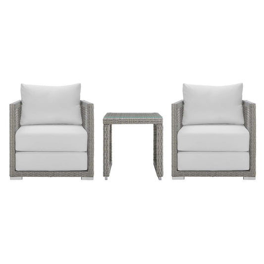 Aura 3 Piece Outdoor Patio Wicker Rattan Set - Gray White