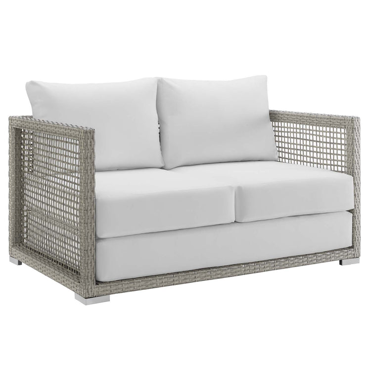 Aura 4 Piece Outdoor Patio Wicker Rattan Set - Gray White
